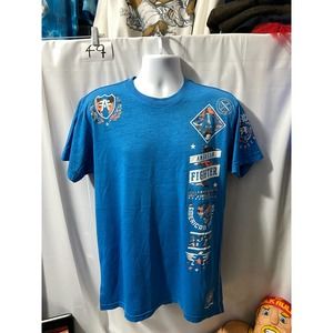 American Fighter Shirt Adult Large Blue Gray MMA Active Casual Short Sleeve Men